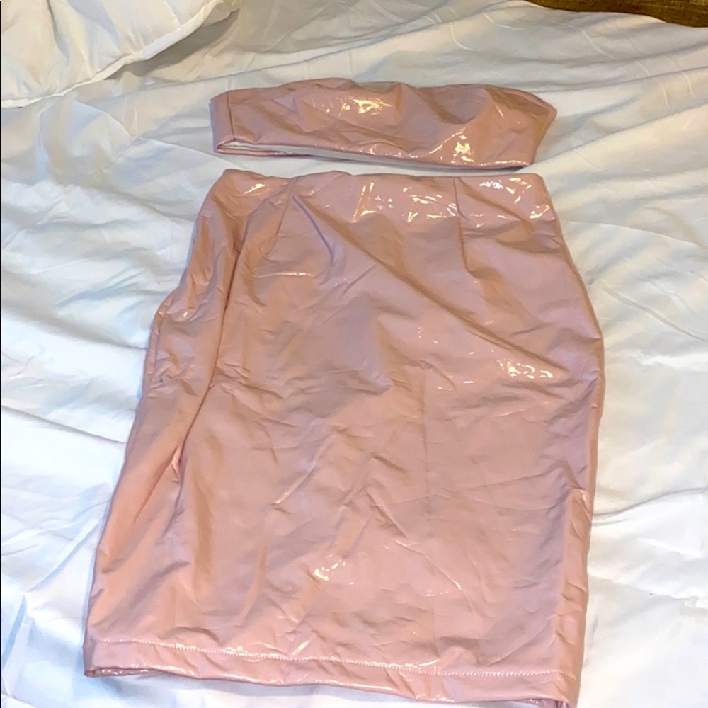 2piece latex skirt set